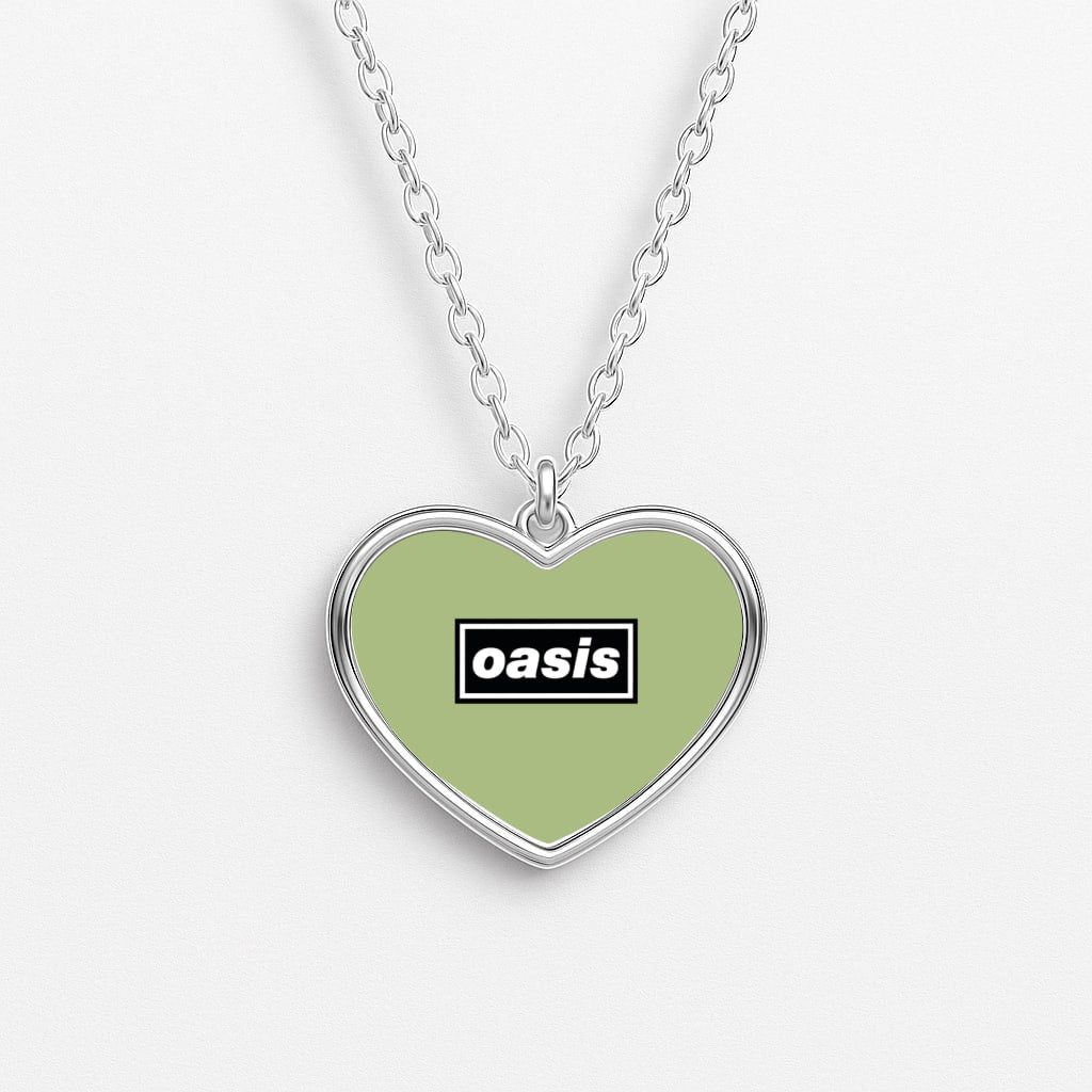 Band Name Green Heart Necklace