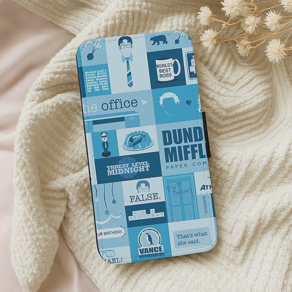 Office Blue Patchwork Wallet Phone Case