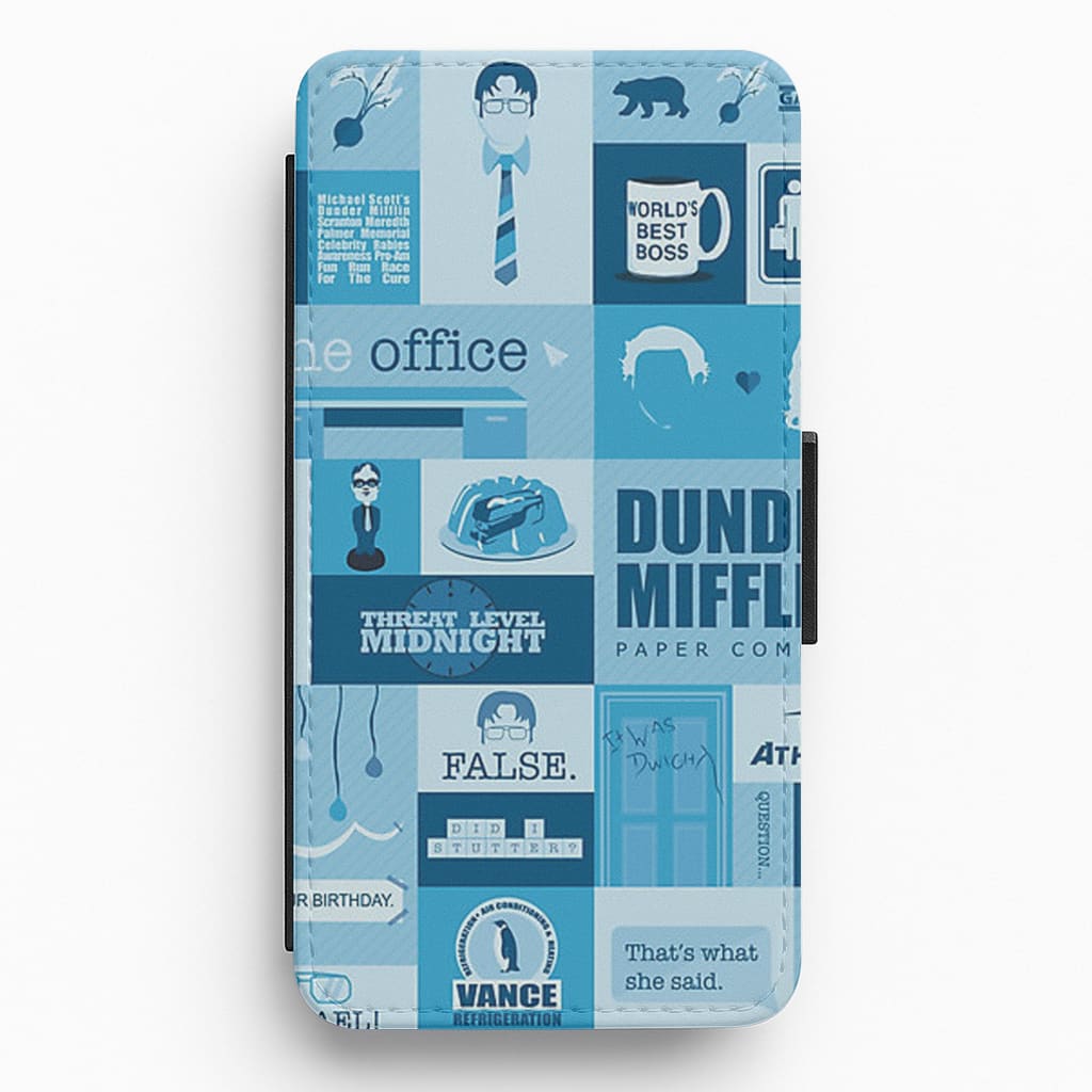 Office Blue Patchwork Flip / Wallet Phone Case