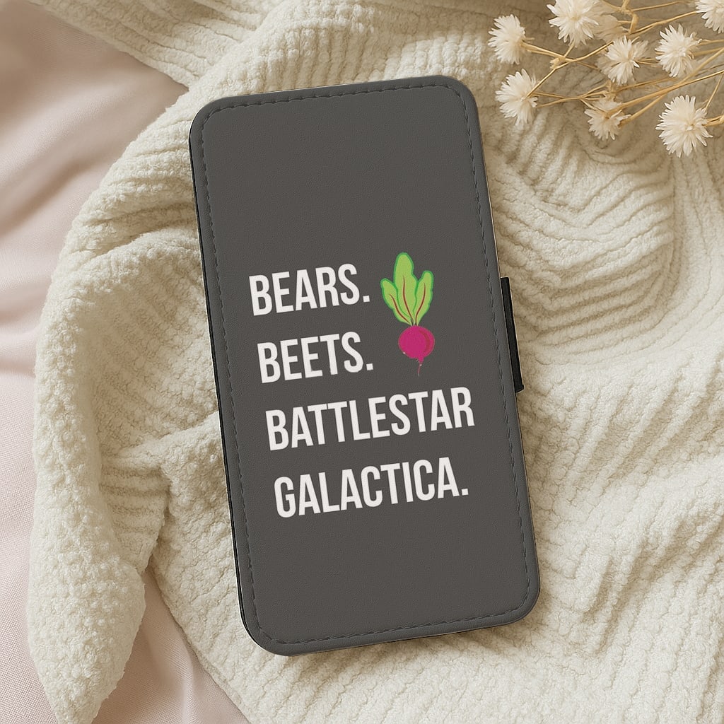 Bears. Beets. Battlestar Galactica Illustration Flip Wallet Phone Case