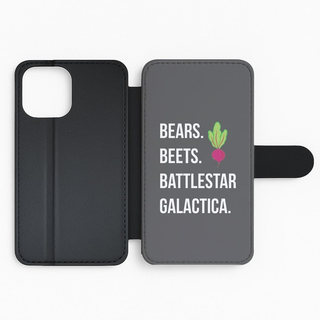 Bears. Beets. Battlestar Galactica Illustration Flip Wallet Phone Case