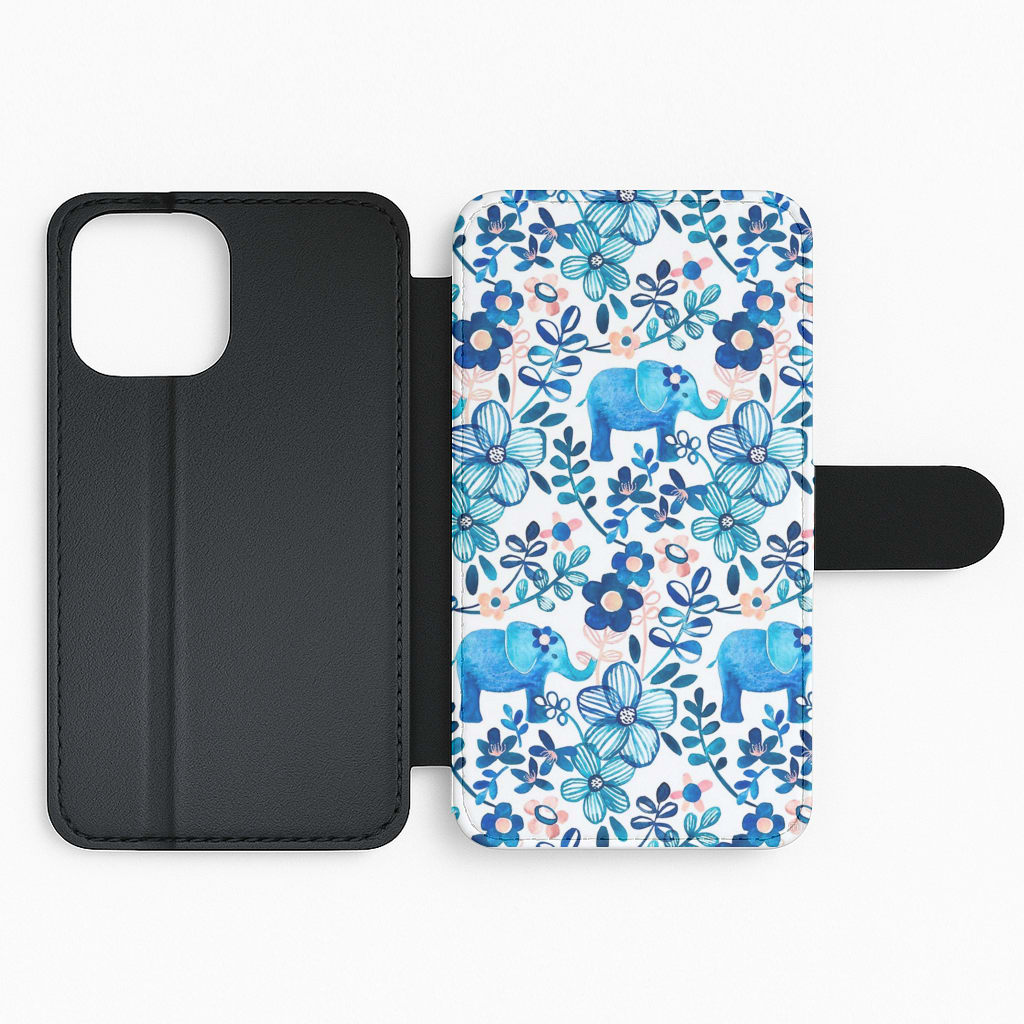 Elephant and Floral Pattern Flip Wallet Phone Case