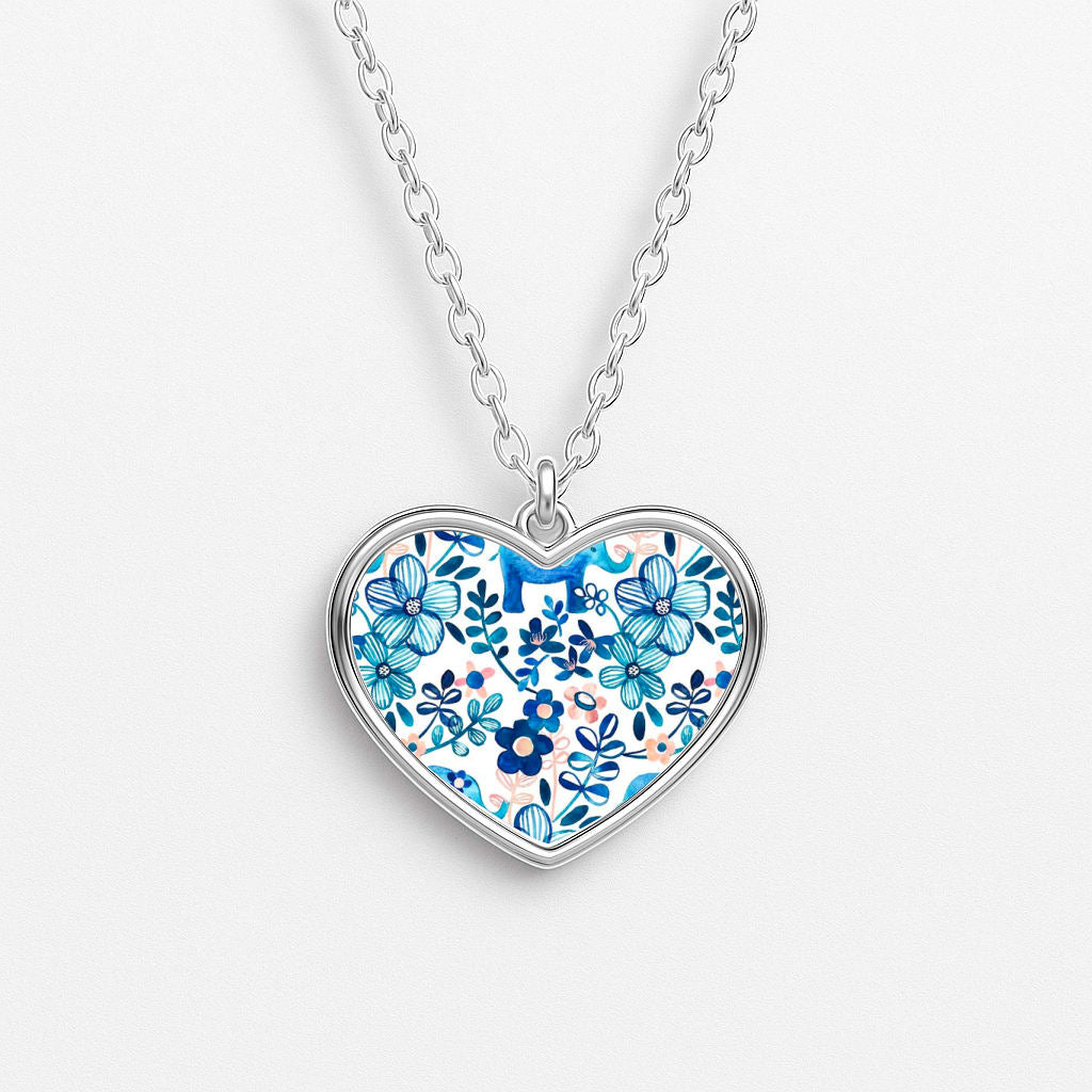 Elephant and Floral Pattern Heart Necklace