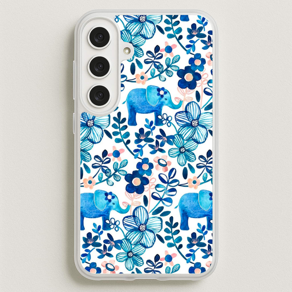 Elephant and Floral Pattern Phone Case for Galaxy S25FE
