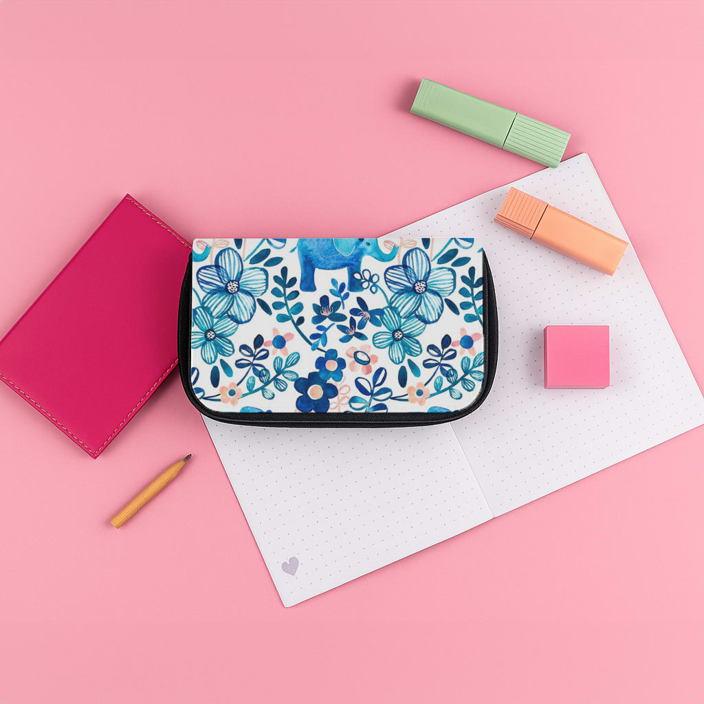 Elephant and Floral Pattern Pencil Case