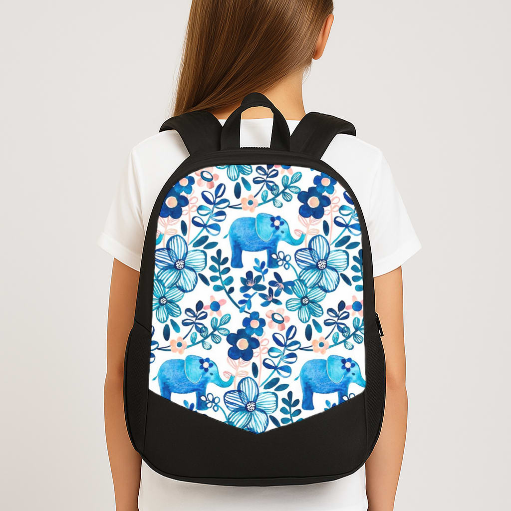 Elephant and Floral Pattern Large School Bag