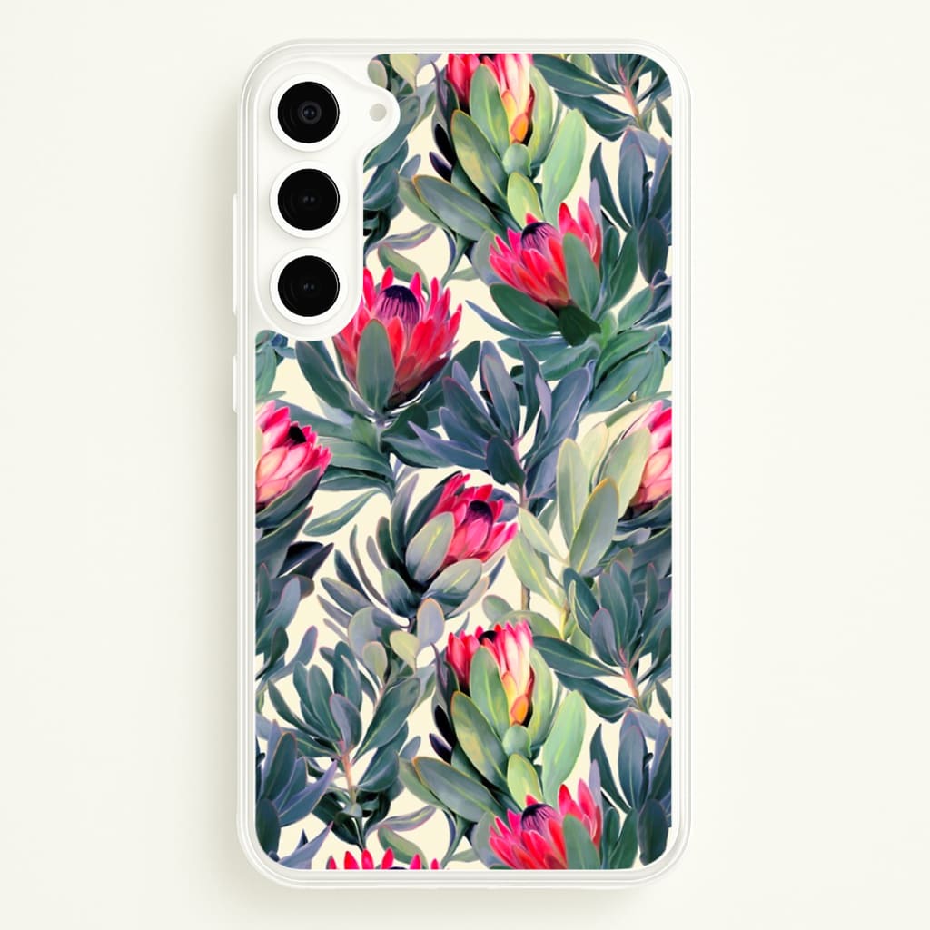 Painted Protea Pattern - Floral Phone Case for Galaxy S23 Plus