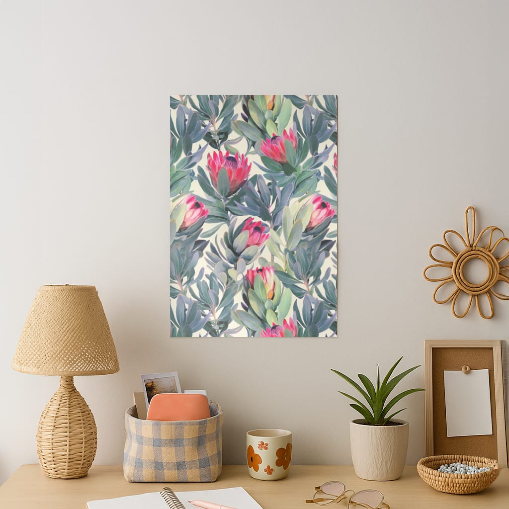 Painted Protea Pattern Art Print