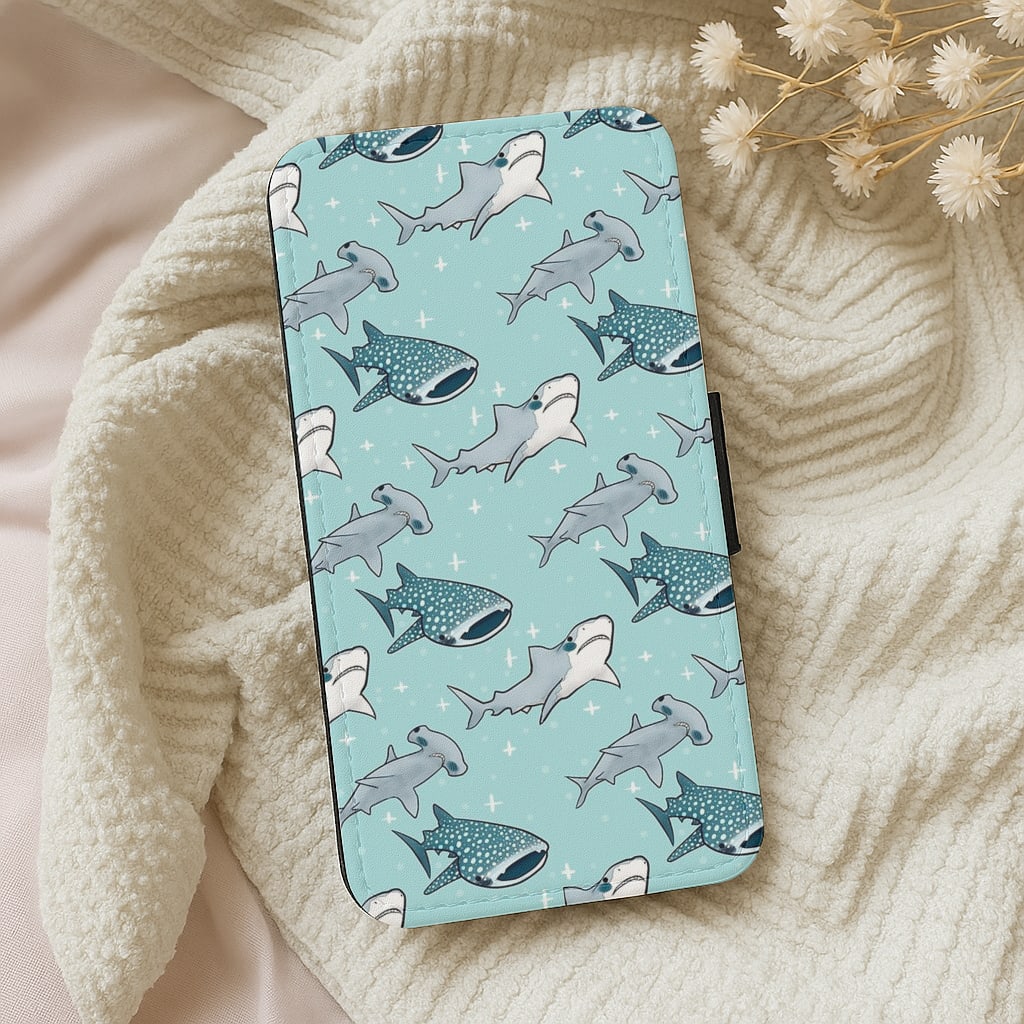 Shark Pattern Flip Wallet Phone Case