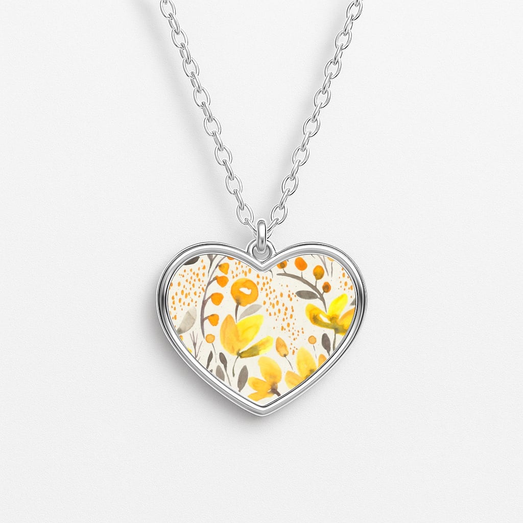 Yellow Field Floral Heart Necklace