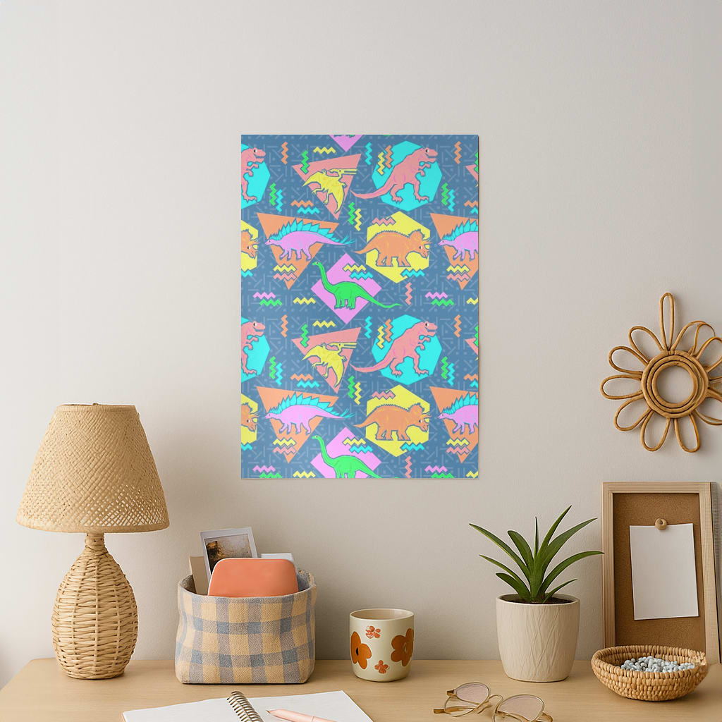 Nineties Dinosaurs Pattern Art Print