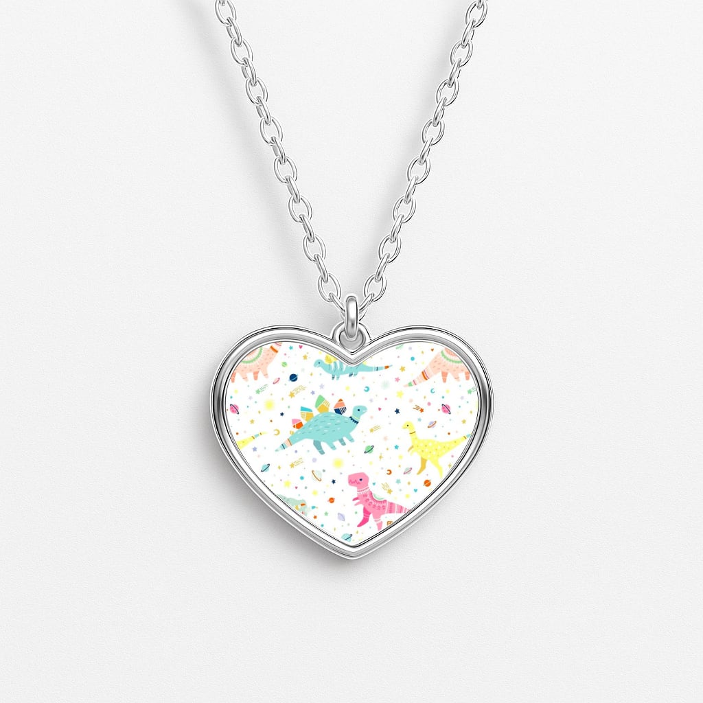 Dinosaur Pattern Heart Necklace