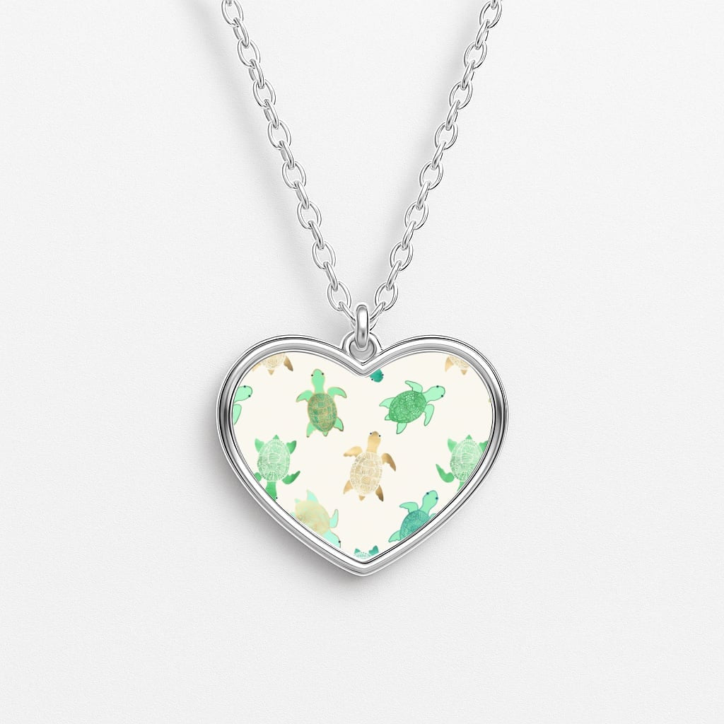 Gilded Jade & Mint Turtles Heart Necklace