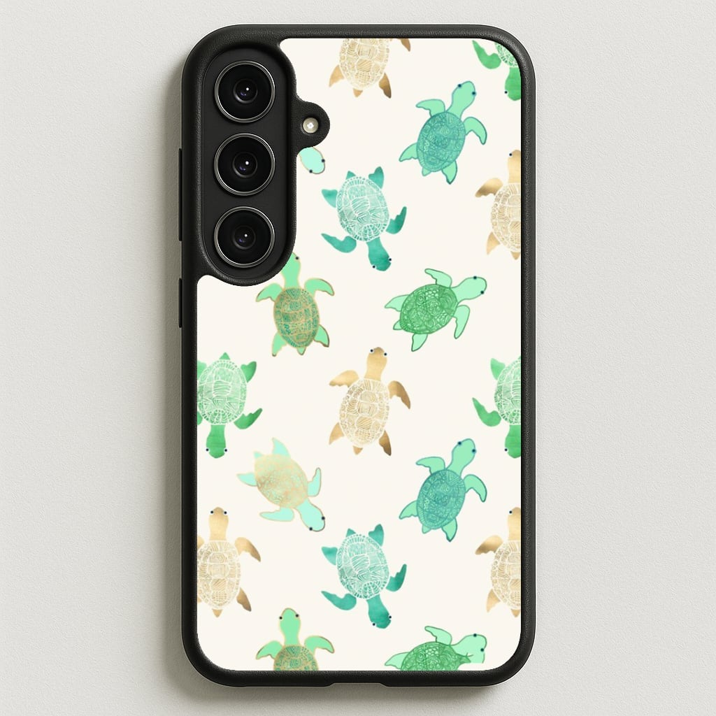 Gilded Jade & Mint Turtles Phone Case for Galaxy S25FE