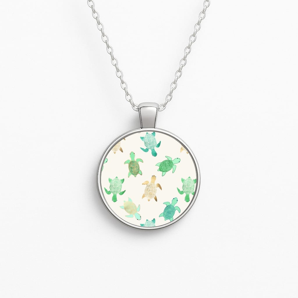 Gilded Jade & Mint Turtles Circle Necklace