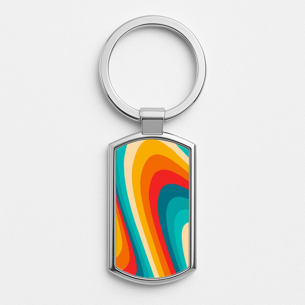 Rainbow Abstract Pattern Silver Keyring