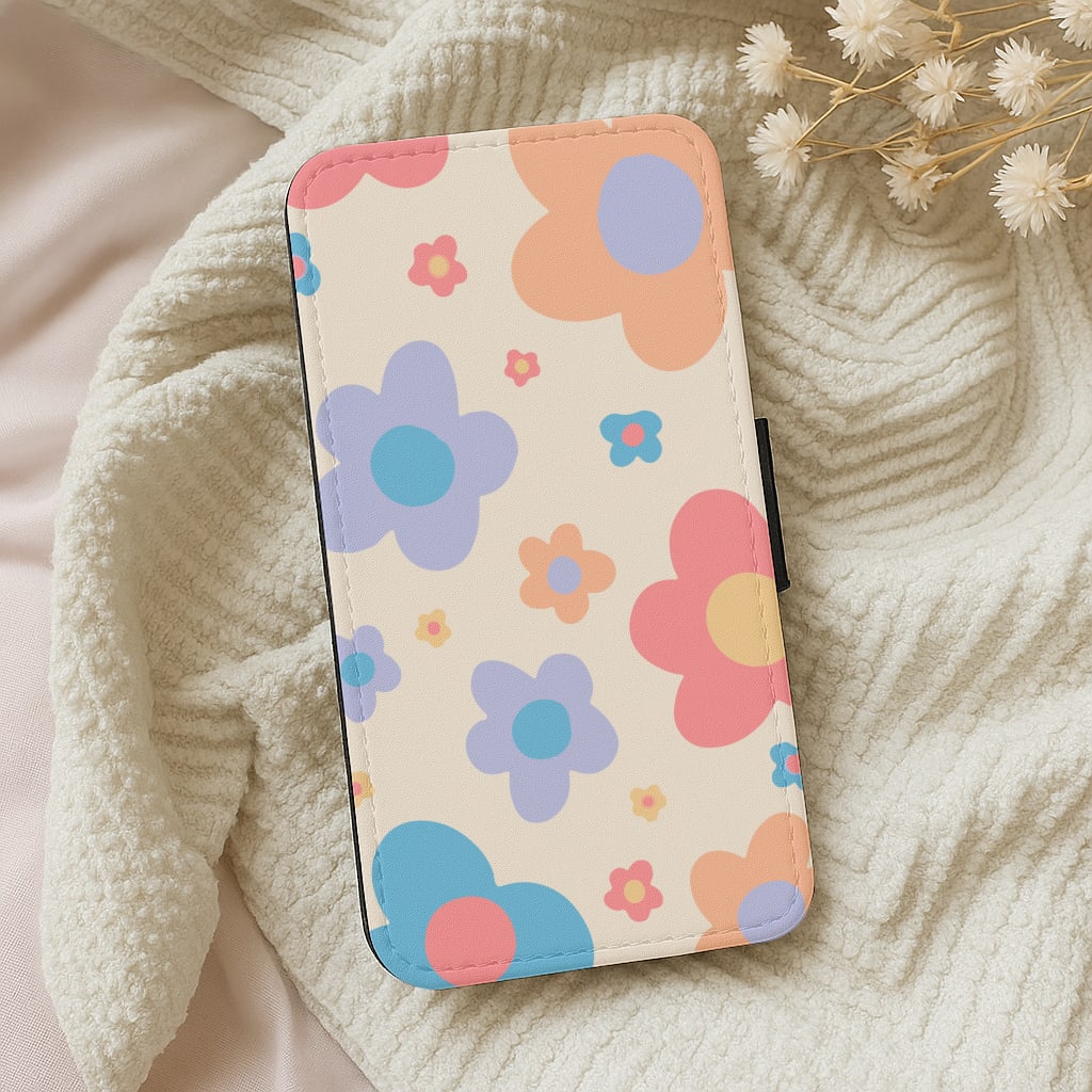 Playful Flower Pattern Wallet Phone Case