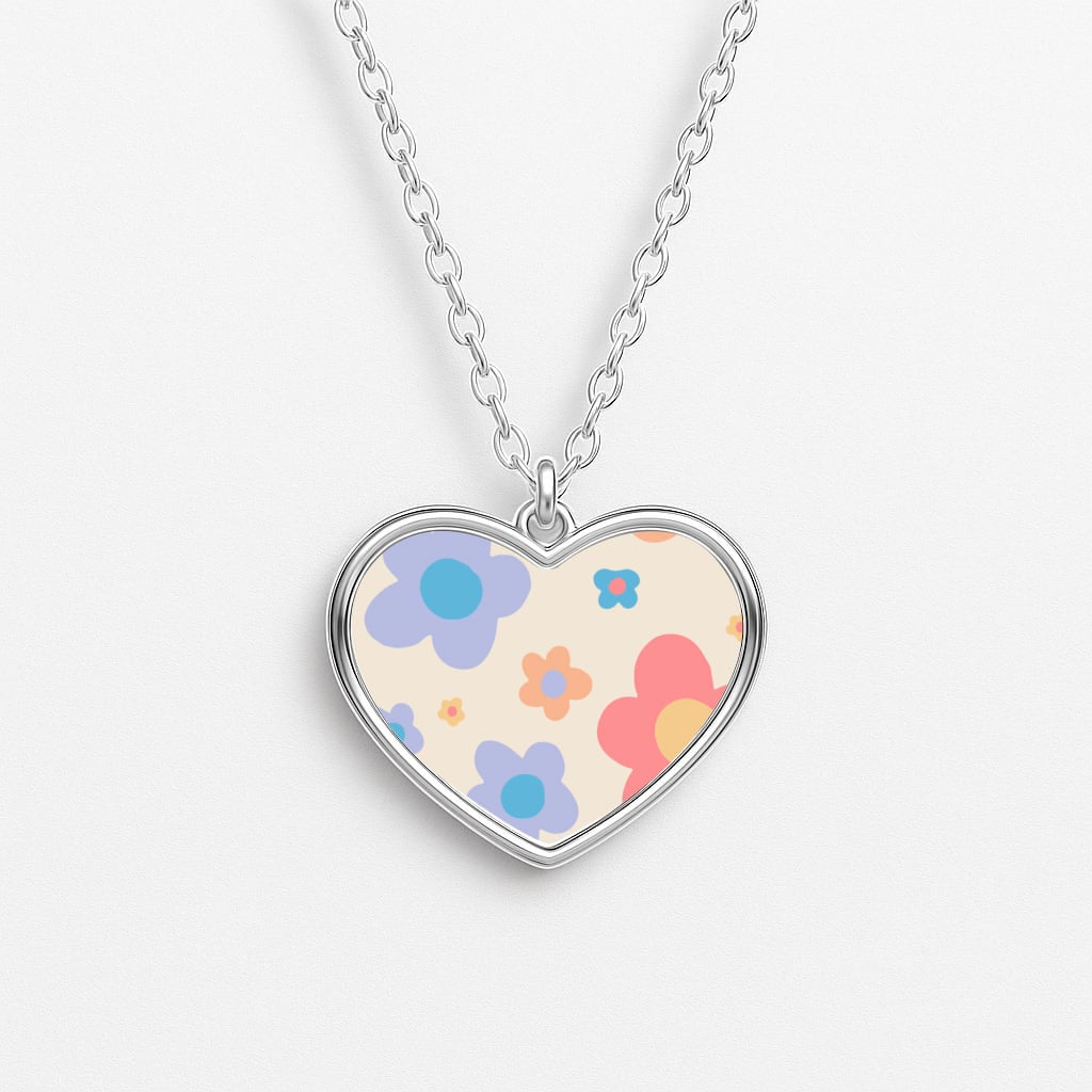 Playful Flower Pattern Heart Necklace