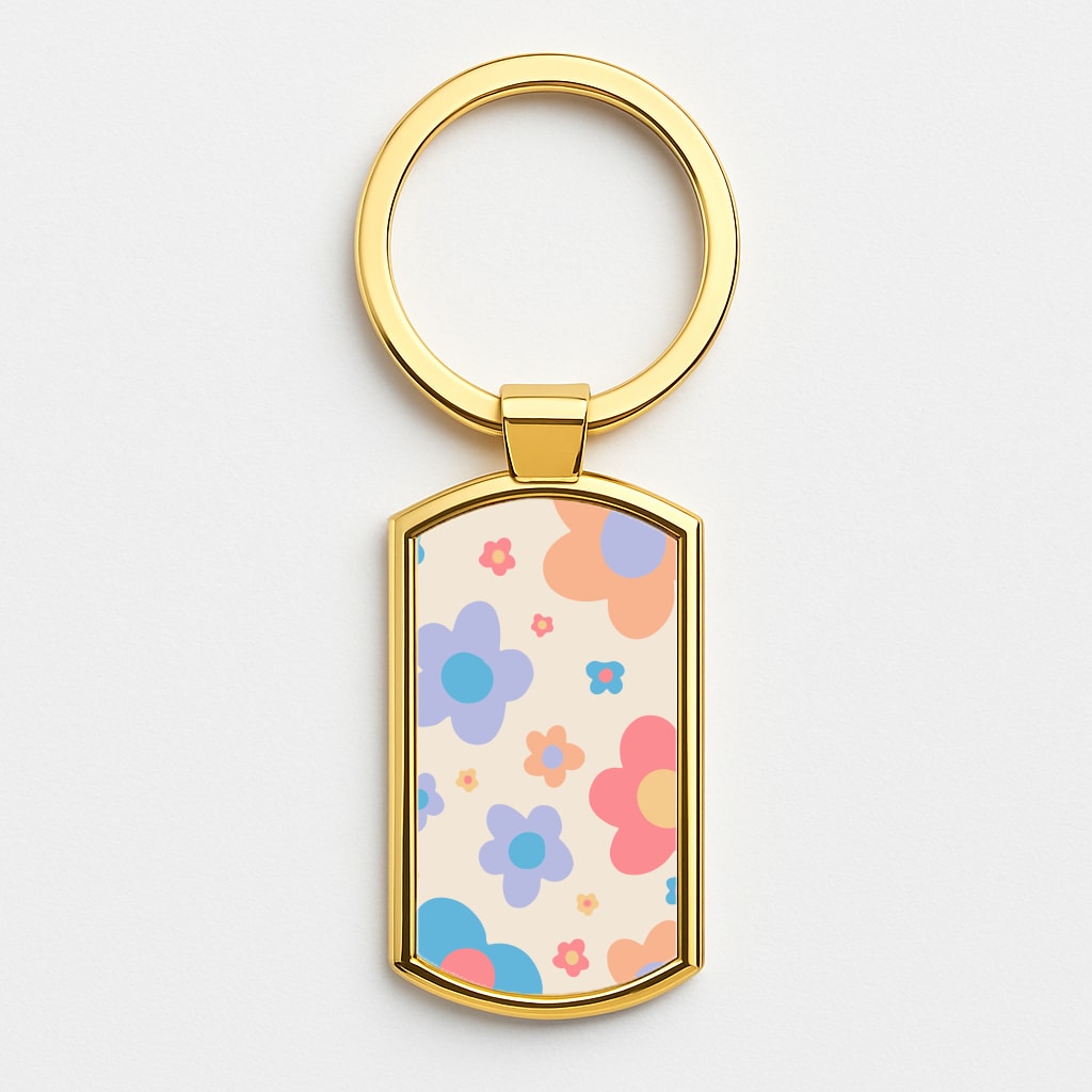 Playful Flower Pattern Gold Keyring