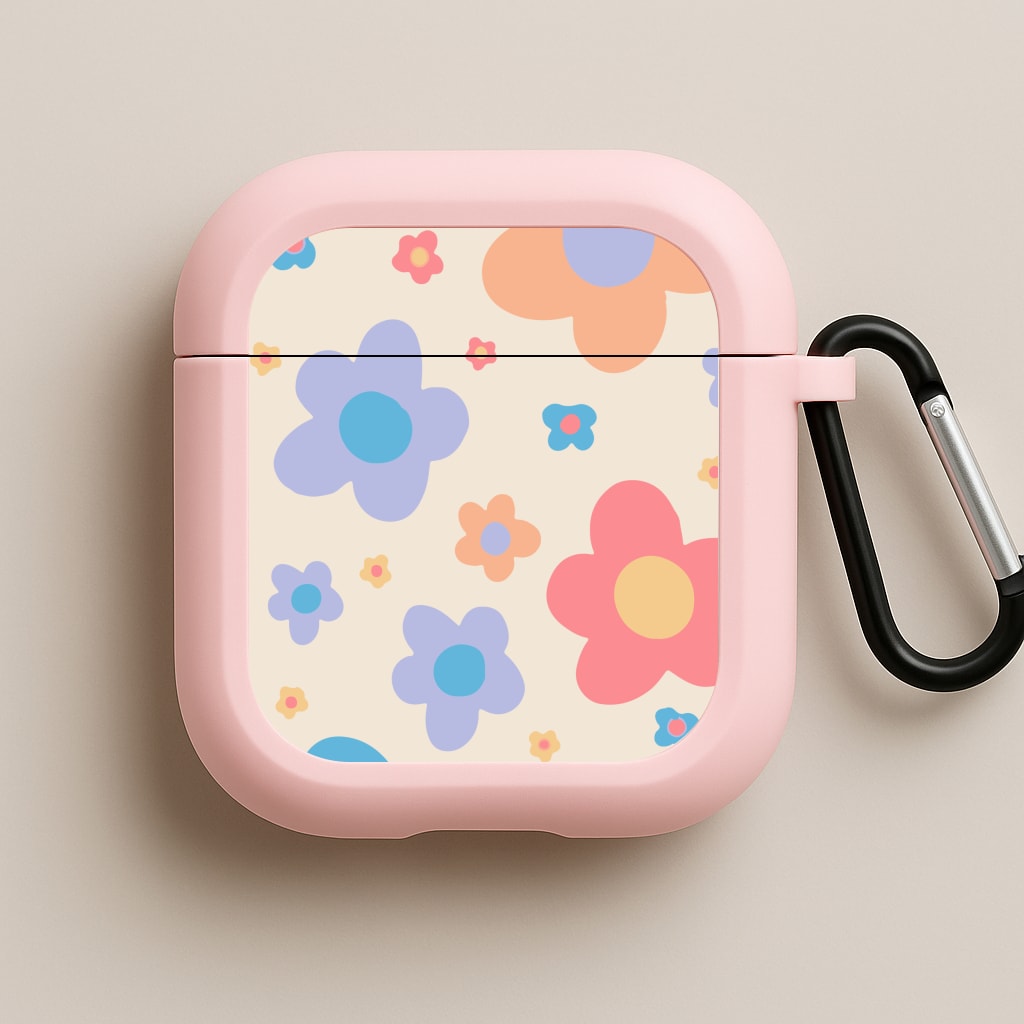 Playful Flower Pattern Pink AirPods Case