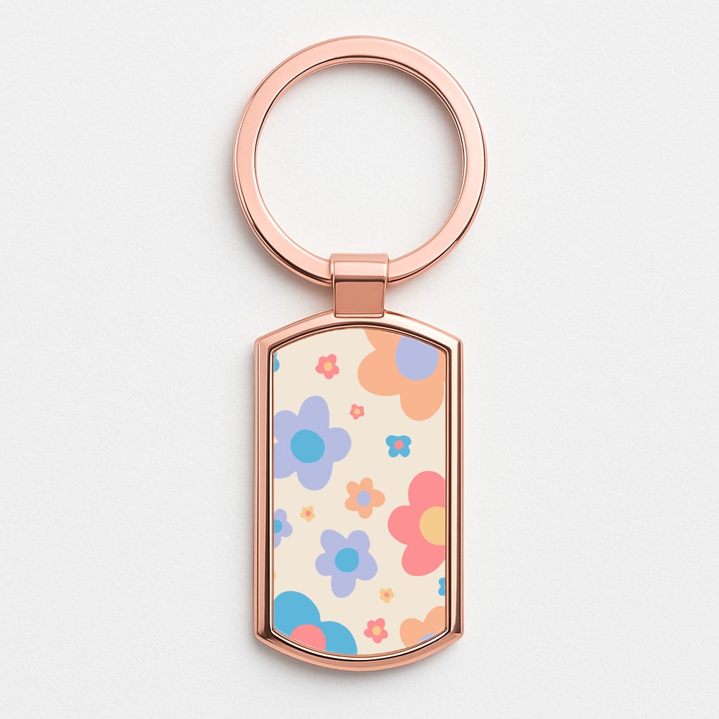 Playful Flower Pattern Rose Gold Keyring