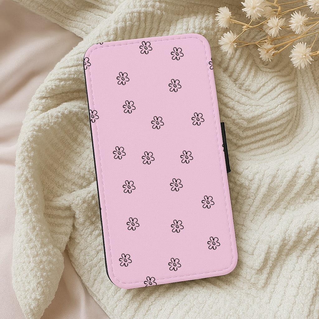 Detail Flower Pattern - Pink Wallet Phone Case