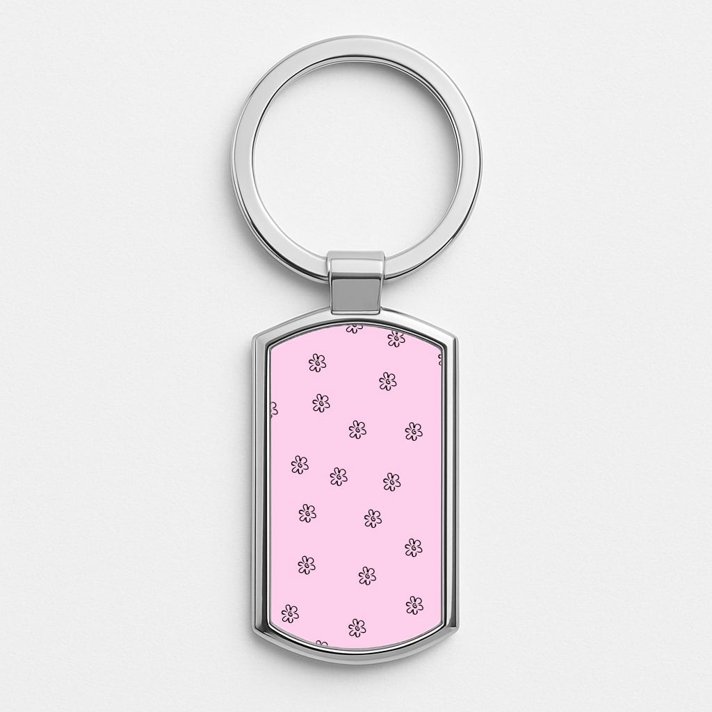 Detail Flower Pattern - Pink Silver Keyring