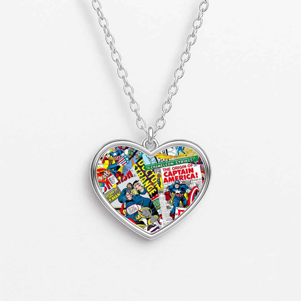 Superhero Comic Comics Pattern Heart Necklace