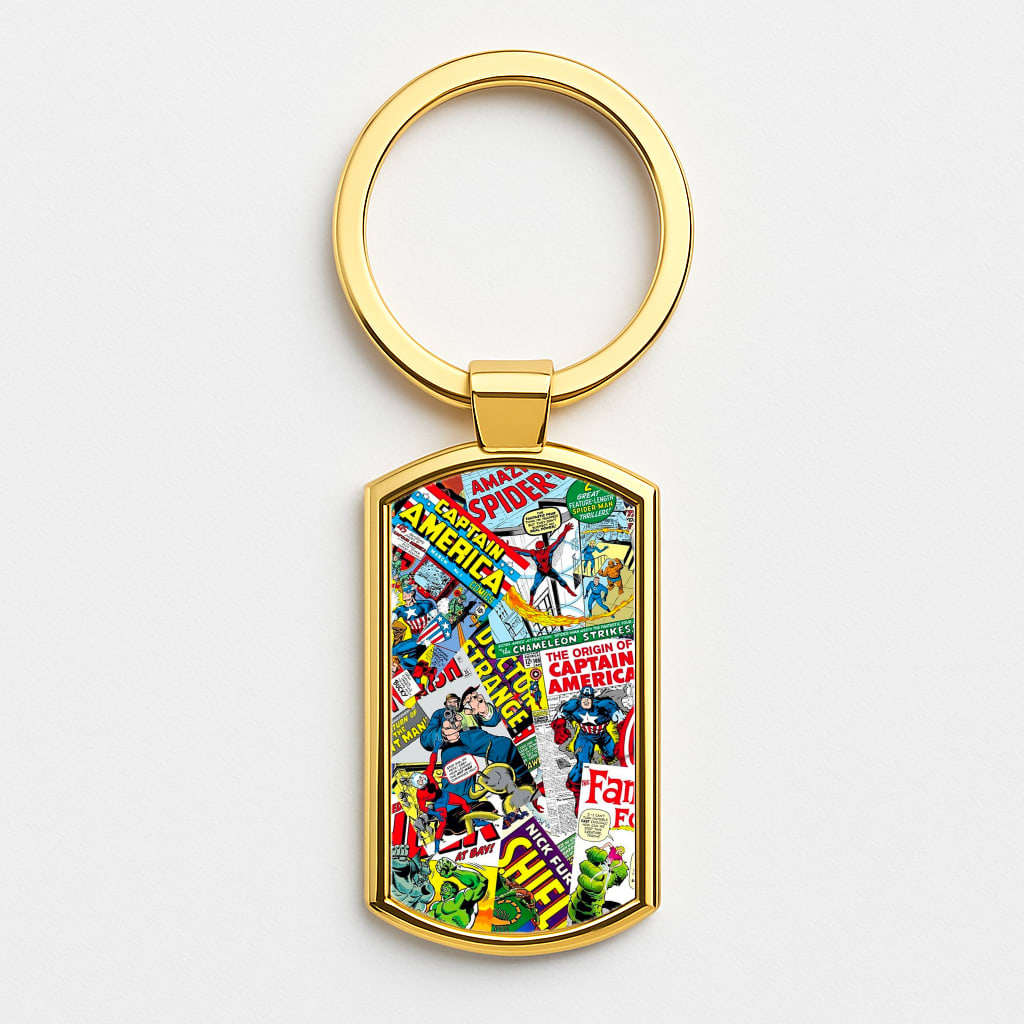 Superhero Comic Comics Pattern Gold Keyring