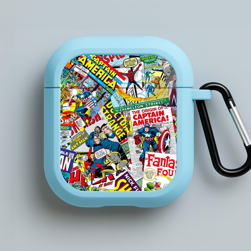 Superhero Comic Comics Pattern Blue AirPods Case