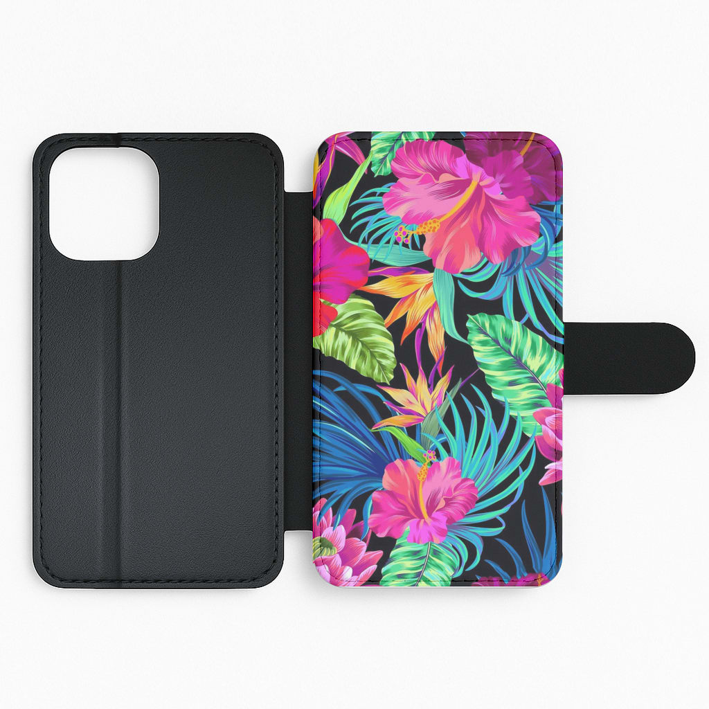 Colourful Hibiscus Pattern Flip Wallet Phone Case