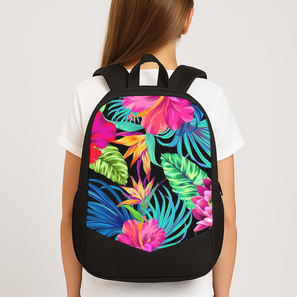 Colourful Hibiscus Pattern Large School Bag