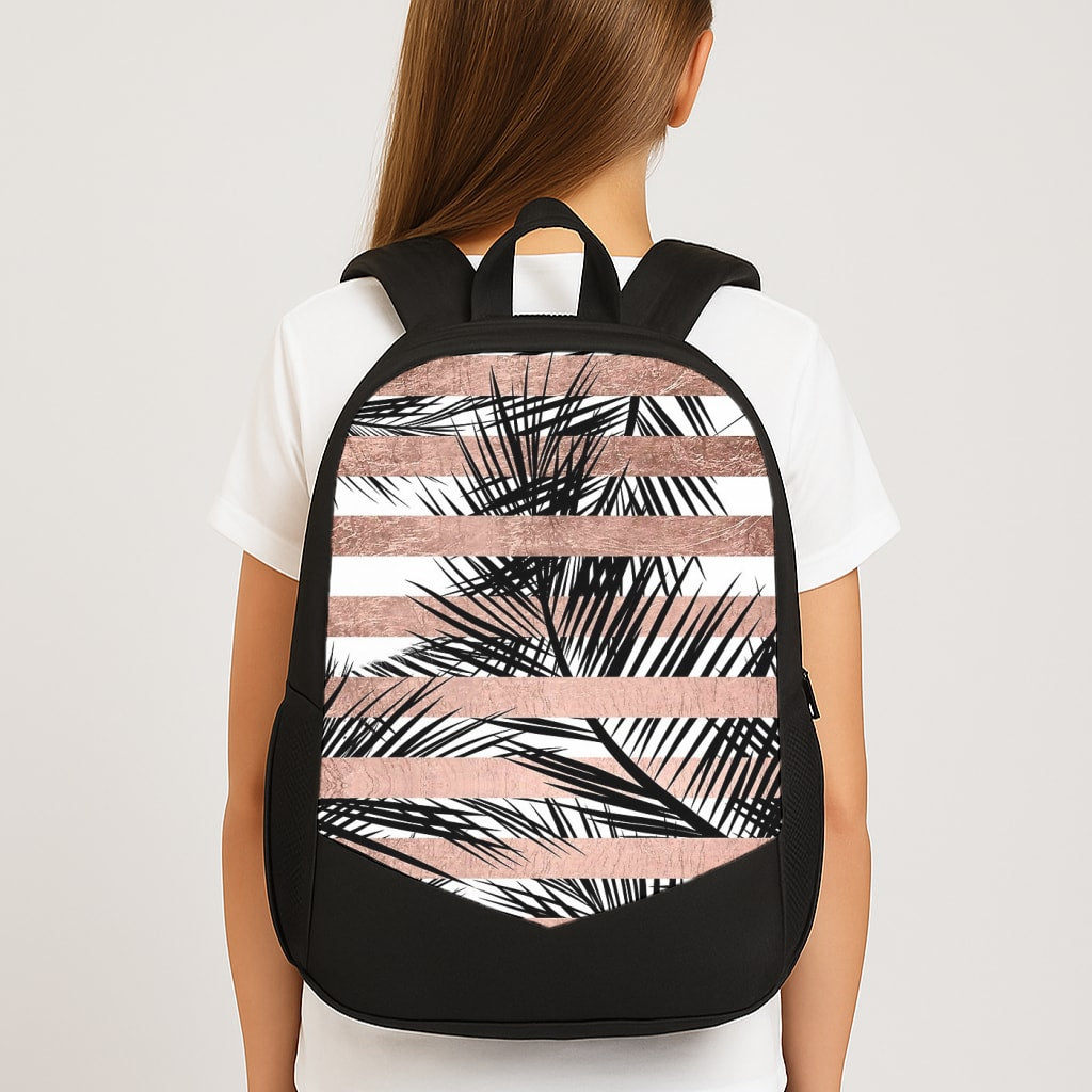 Rose Gold Tropical Palm Leaf Pattern Large School Bag