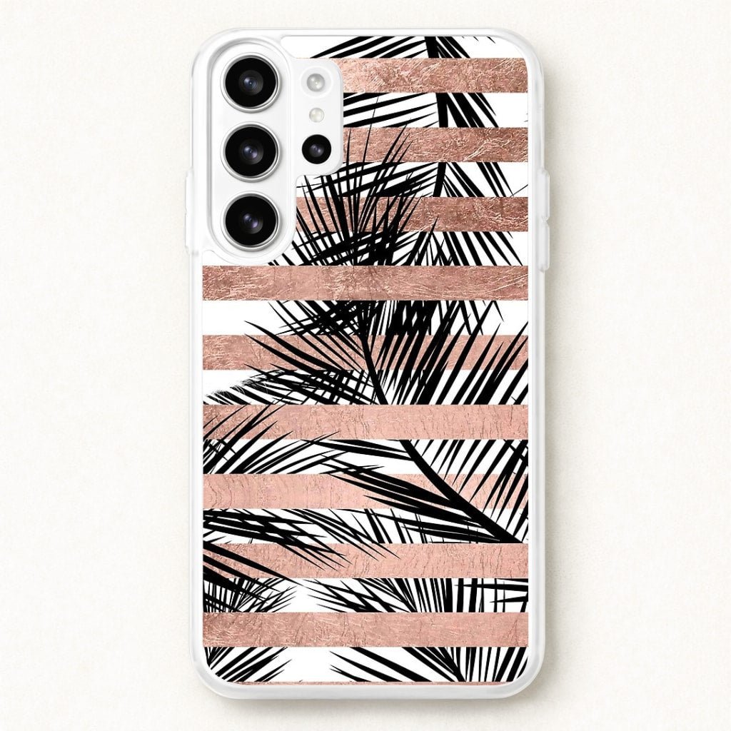 Rose Gold Tropical Palm Leaf Pattern Phone Case for Galaxy S26 Ultra