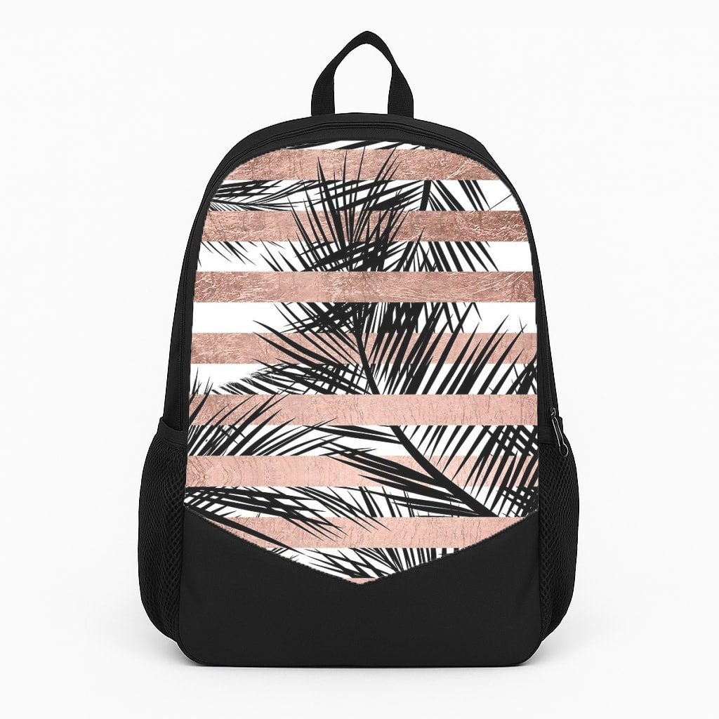Rose Gold Tropical Palm Leaf Pattern Large Backpack