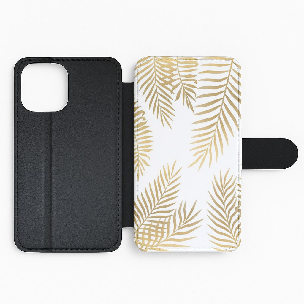 Gold Palm Leaf Pattern Flip Wallet Phone Case