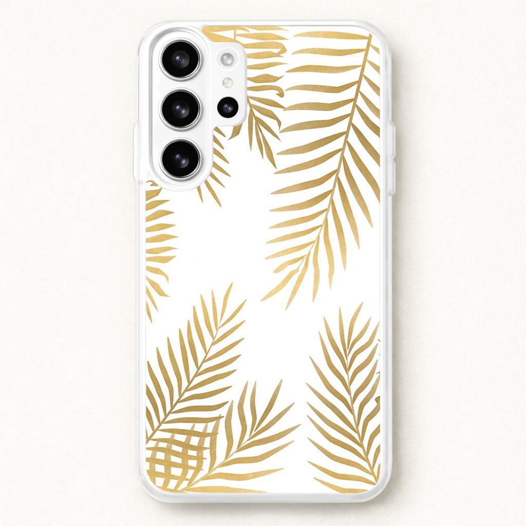 Gold Palm Leaf Pattern Phone Case for Galaxy S26 Ultra