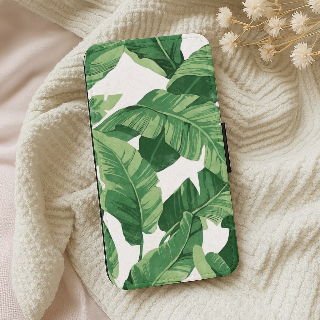 Tropical Banana Leaf Pattern Flip Wallet Phone Case