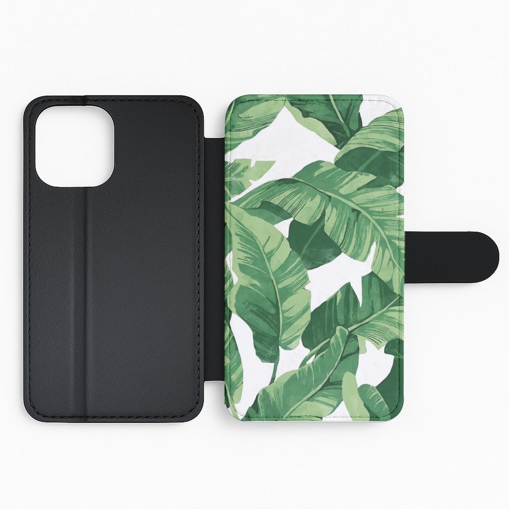 Tropical Banana Leaf Pattern Flip Wallet Phone Case