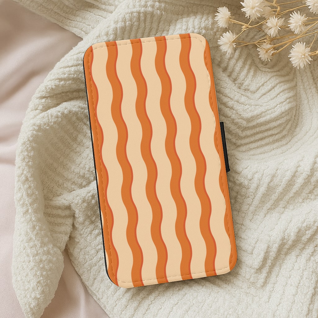 Orange Wavy Stripes Pattern Wallet Phone Case