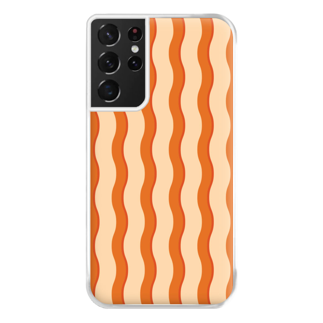 Orange Wavy Stripes Pattern Phone Case for Galaxy S21 Ultra