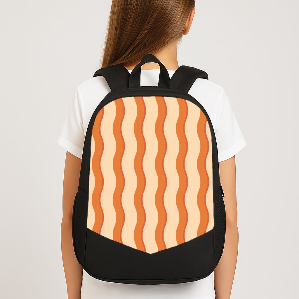 Orange Wavy Stripes Pattern Large School Bag