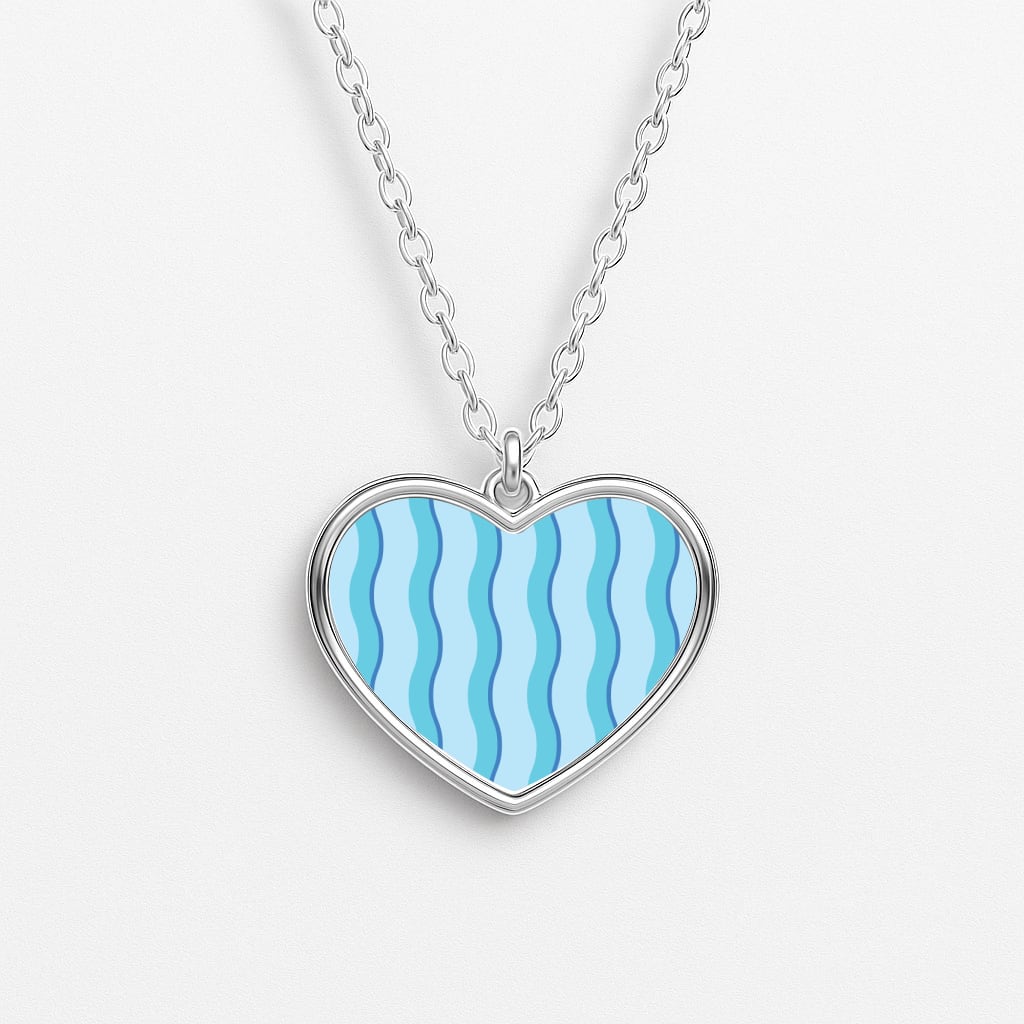 Blue Wavy Stripes Pattern Heart Necklace