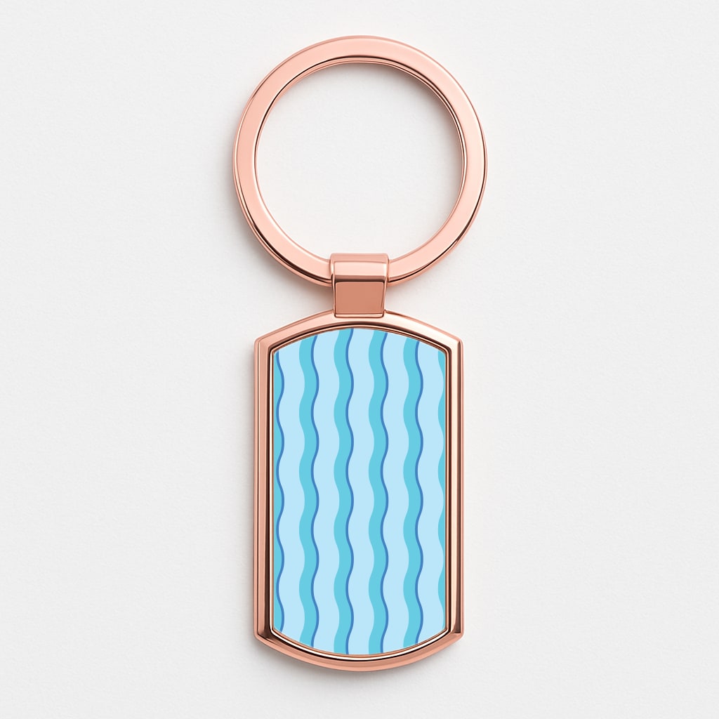Blue Wavy Stripes Pattern Rose Gold Keyring