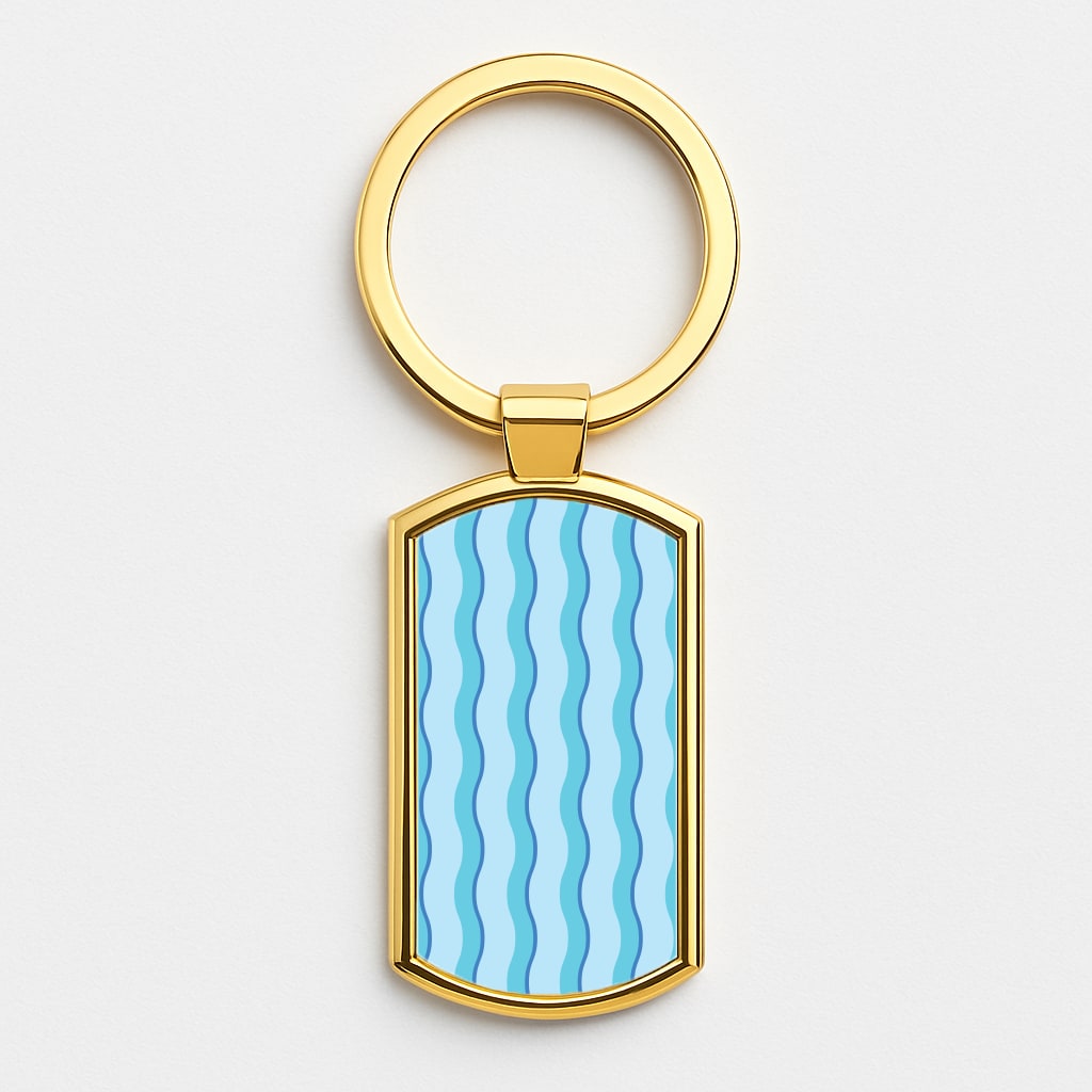 Blue Wavy Stripes Pattern Gold Keyring