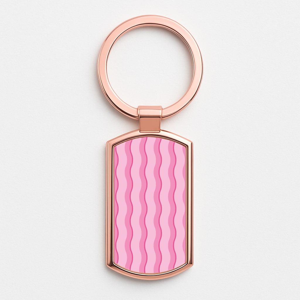 Pink Wavy Stripes Pattern Rose Gold Keyring