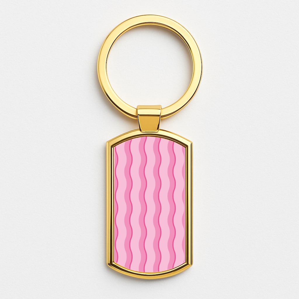 Pink Wavy Stripes Pattern Gold Keyring