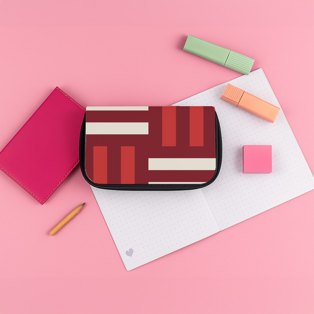 Red And White Geometric Stripes Pencil Case