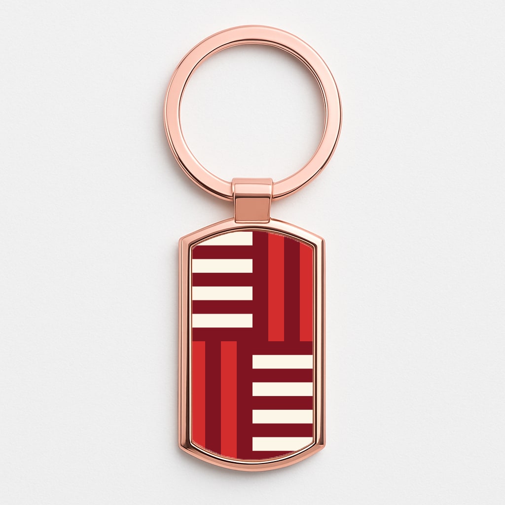 Red And White Geometric Stripes Rose Gold Keyring