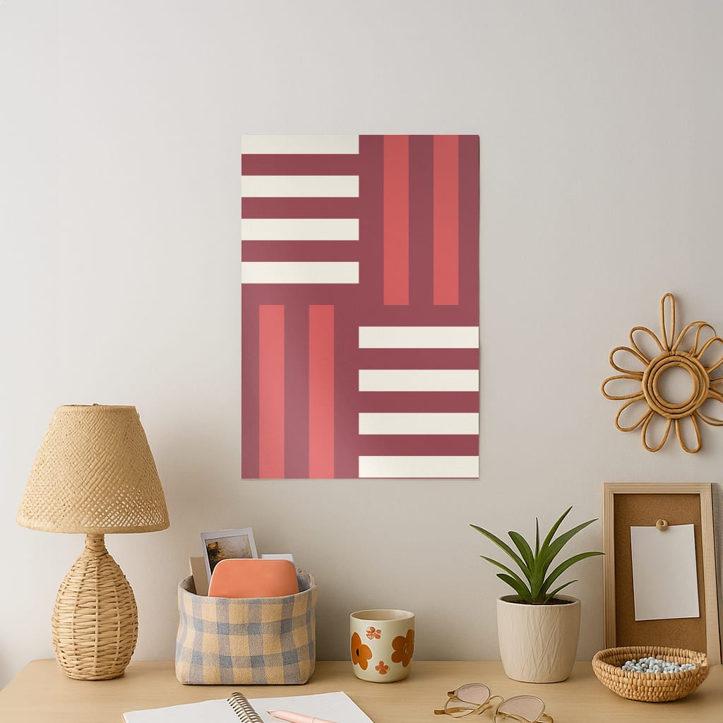 Red And White Geometric Stripes Art Print